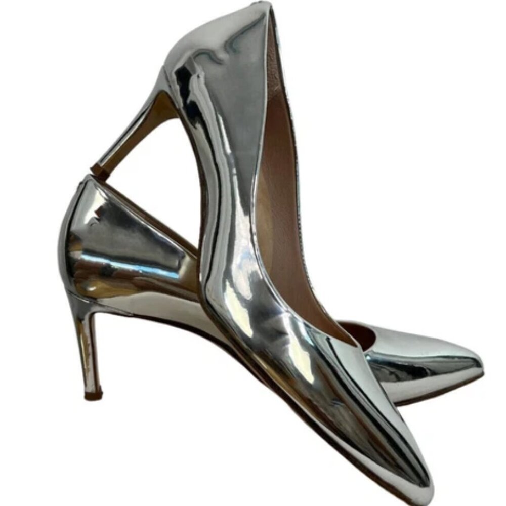 Inez Alta silver mirror finish leather metallic pumps pointed toe